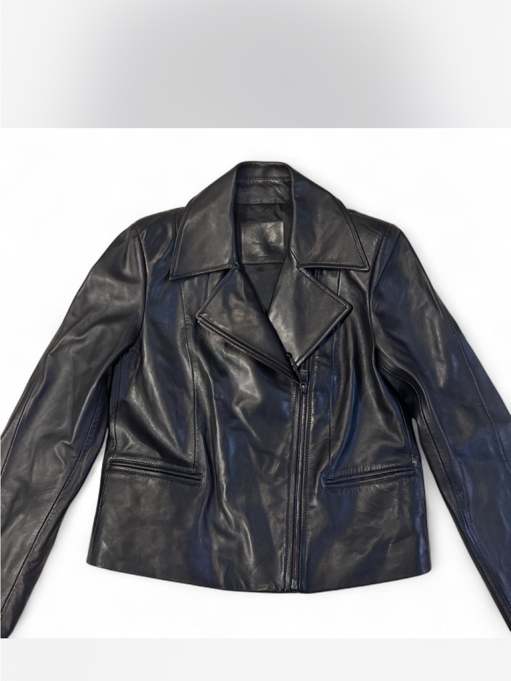 Massimo Dutti Black Leather Asymmetric Zip Jacket